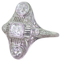 F. & F. Felger 1.32 Carat Old Cut Diamond Gold Plaque Ring
