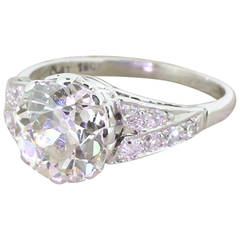 Art Deco 3.03 Carat Old Mine Cut Diamond Platinum Engagement Ring