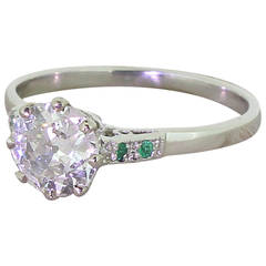 Antique 1.08 Carat Old Cut Emerald Diamond Platinum Ring