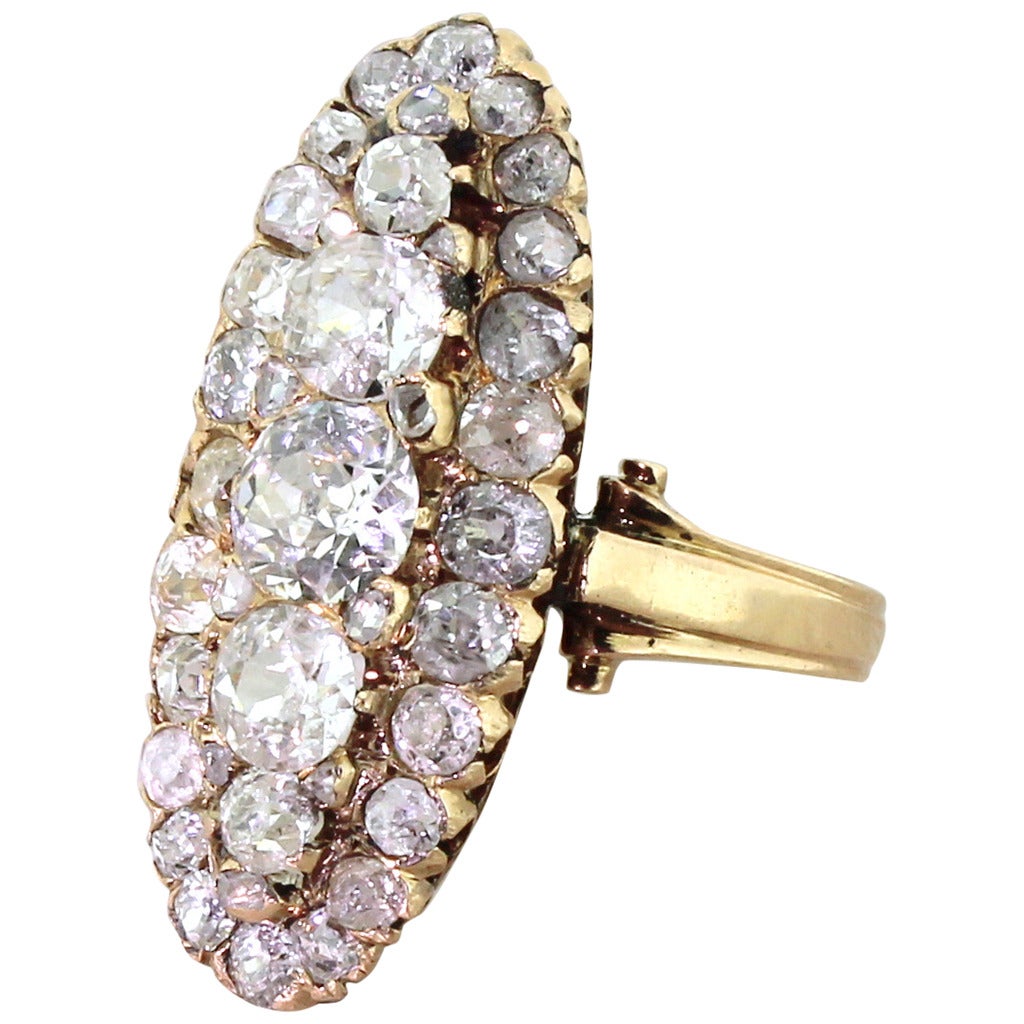 Victorian 4.00 Carat Old Cut Diamond Gold Cluster Ring For Sale
