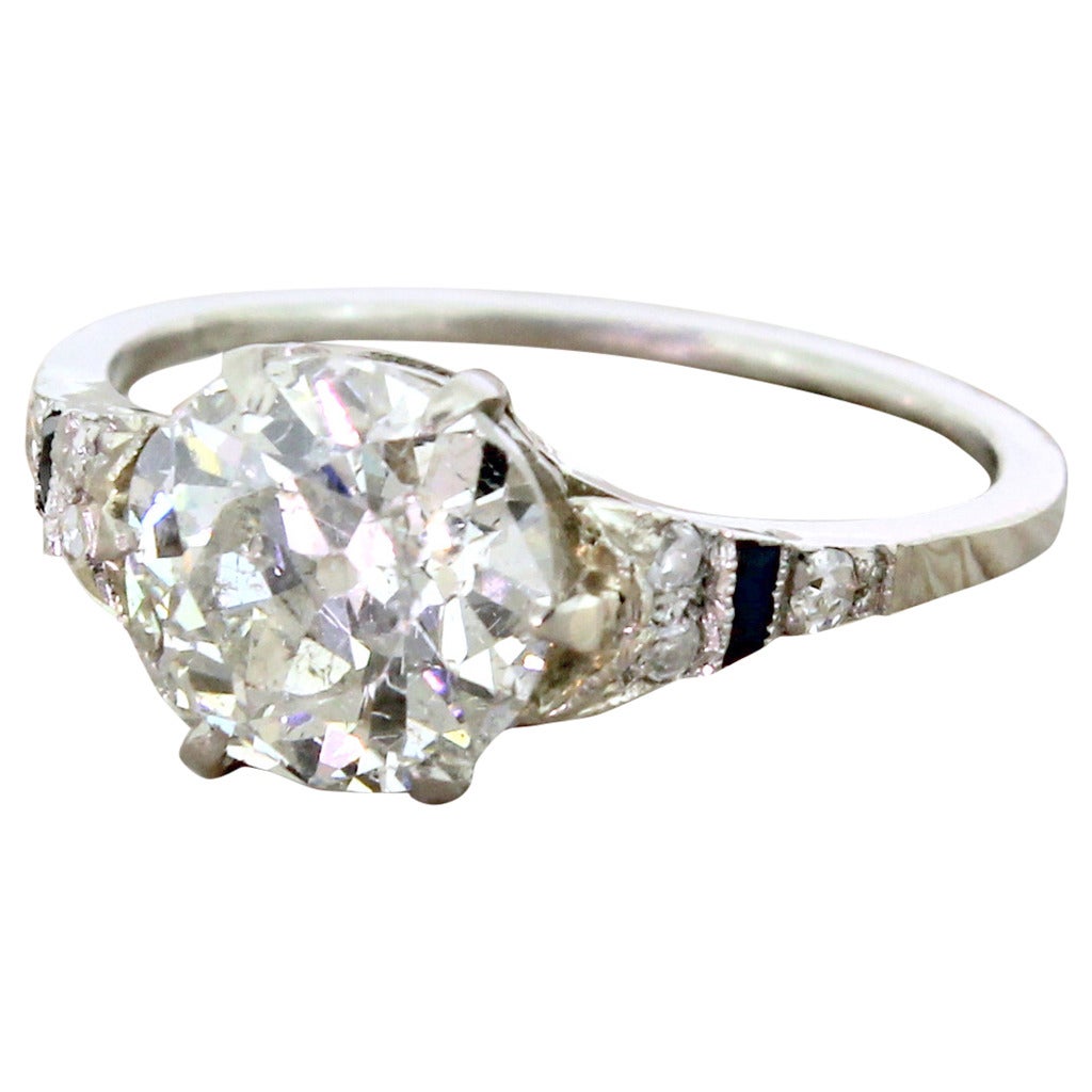 Art Deco 2.26 Carat Old Cut Diamond Platinum Engagement Ring