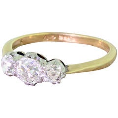 Antique Art Deco 1.37 Carat Old Cut Diamond Gold Platinum Trilogy Ring