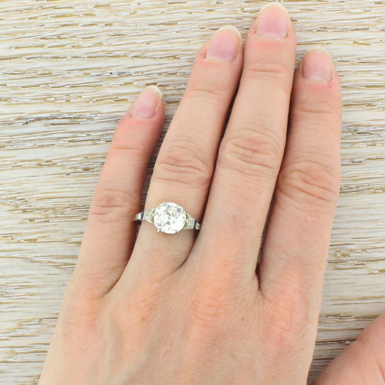 Art Deco 2.26 Carat Old Cut Diamond Platinum Engagement Ring 1