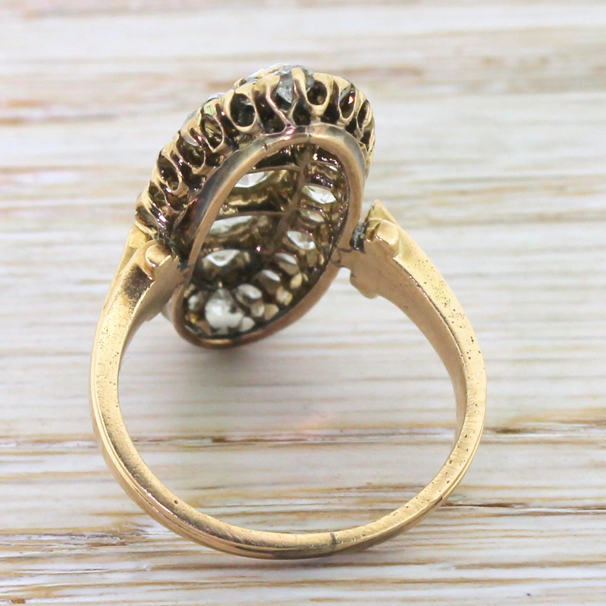Women's Victorian 4.00 Carat Old Cut Diamond Gold Cluster Ring For Sale
