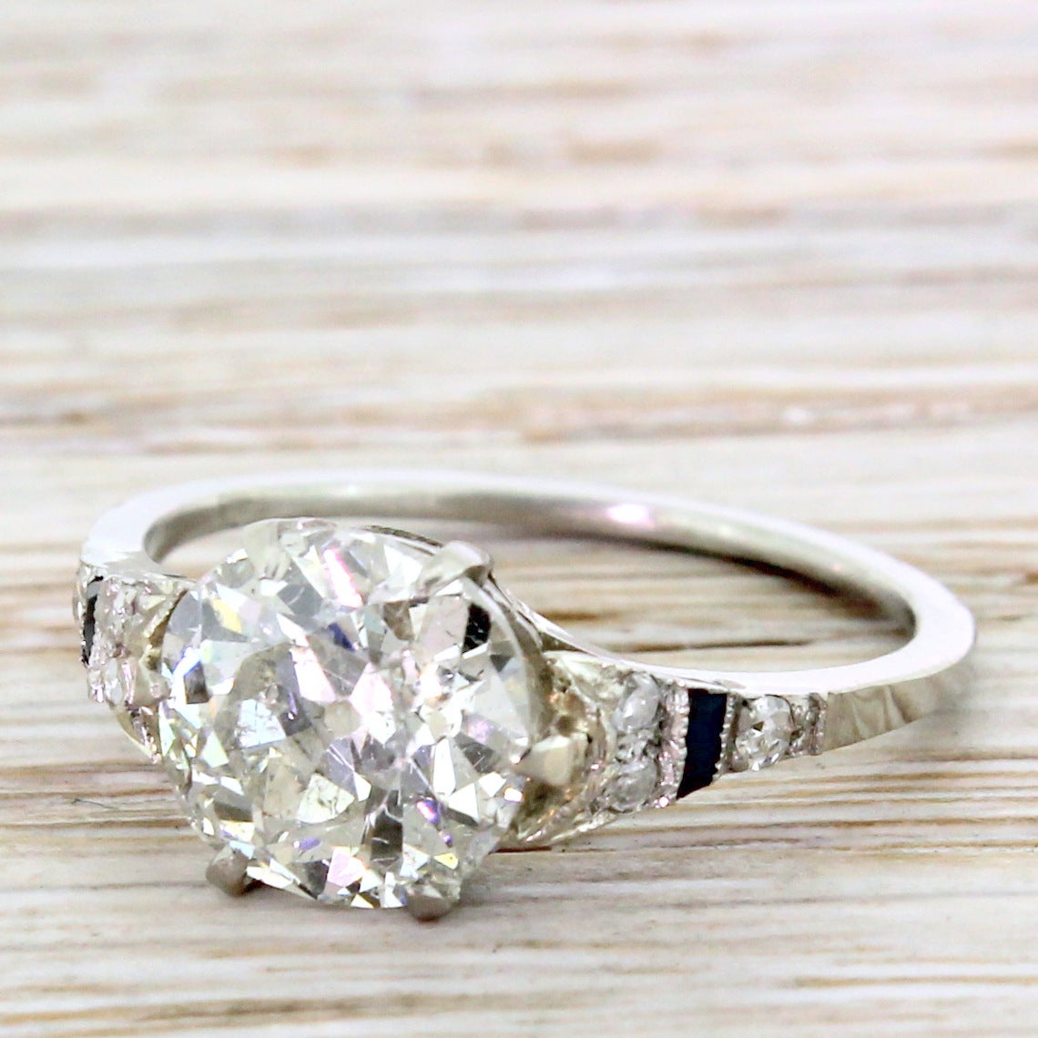 Art Deco 2.26 Carat Old Cut Diamond Platinum Engagement Ring 2