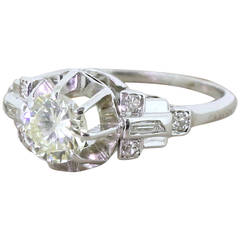 Retro Art Deco 0.80 Carat Old Cut Diamond Platinum Engagement Ring