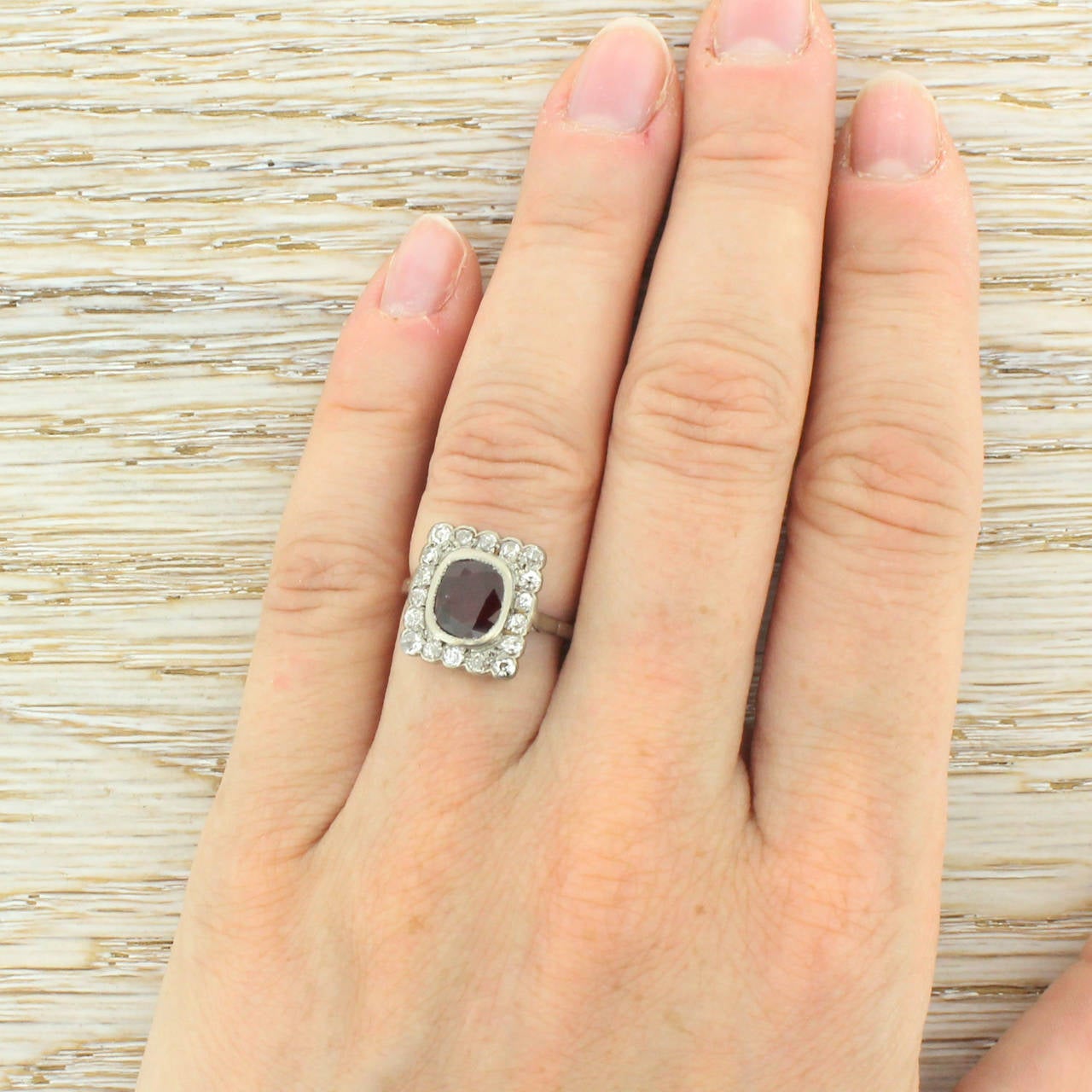 Women's Art Deco 1.30 Carat Ruby Diamond Platinum Cluster Ring