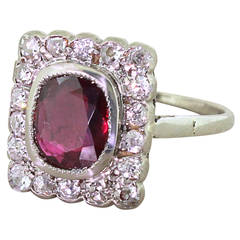 Art Deco 1.30 Carat Ruby Diamond Platinum Cluster Ring