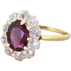 Art Deco 3.05 Carat Ruby Old Cut Diamond Gold Cluster Ring