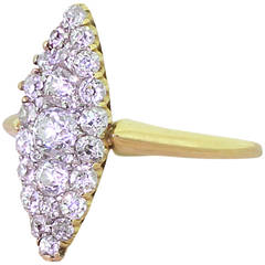 Victorian 1.00 Carat Old Cut Diamond Gold Navette Cluster Ring