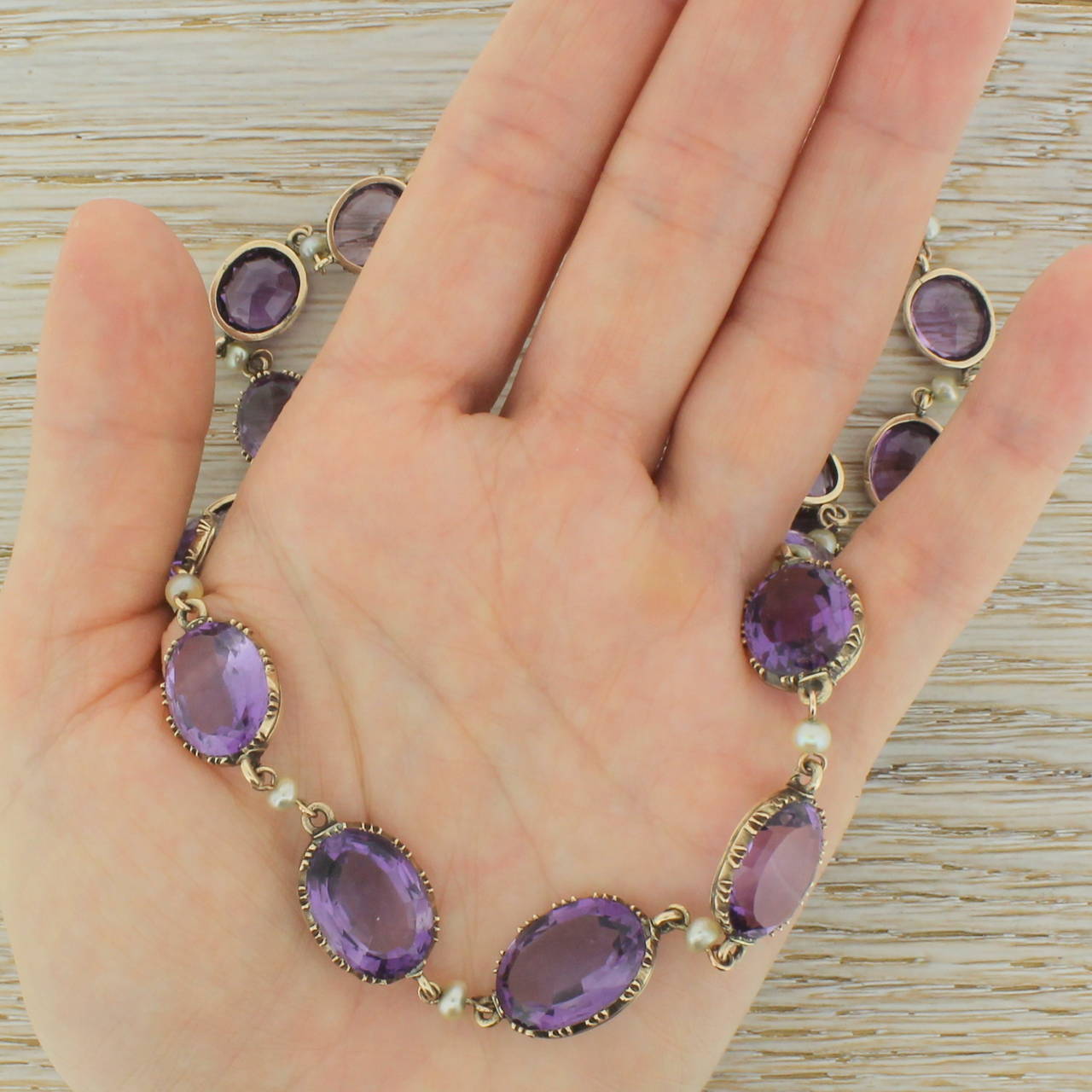 Victorian Amethyst & Pearl Riviere Necklace, circa 1880 For Sale 2