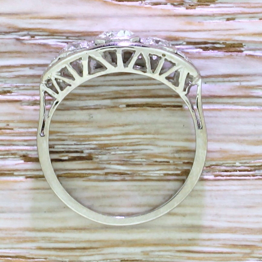 Women's Art Deco 1.05 Carat Old Cut Diamond Trilogy Gold Platinum Engagement Ring