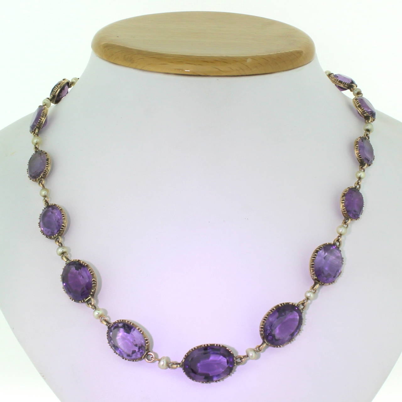 Victorian Amethyst & Pearl Riviere Necklace, circa 1880 In Excellent Condition For Sale In Theydon Bois, Essex