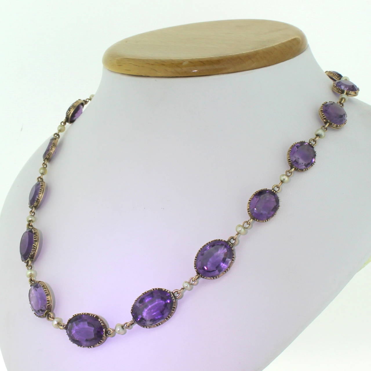 Victorian Amethyst & Pearl Riviere Necklace, circa 1880 For Sale 3