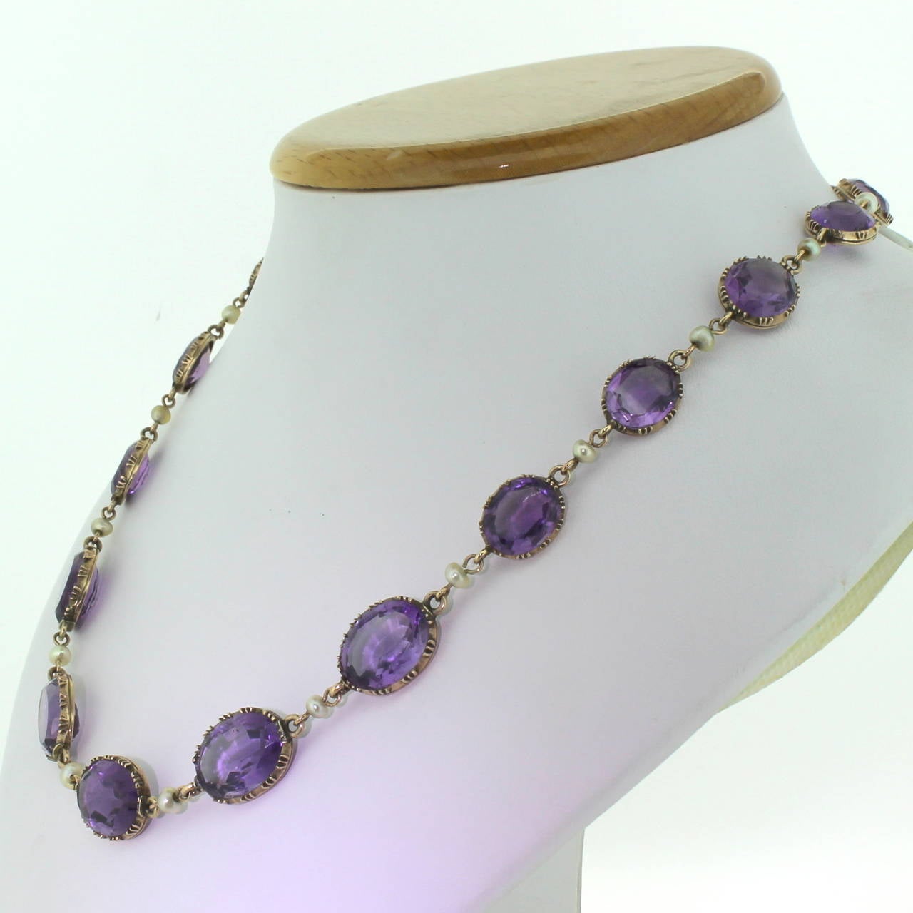 Women's Victorian Amethyst & Pearl Riviere Necklace, circa 1880 For Sale