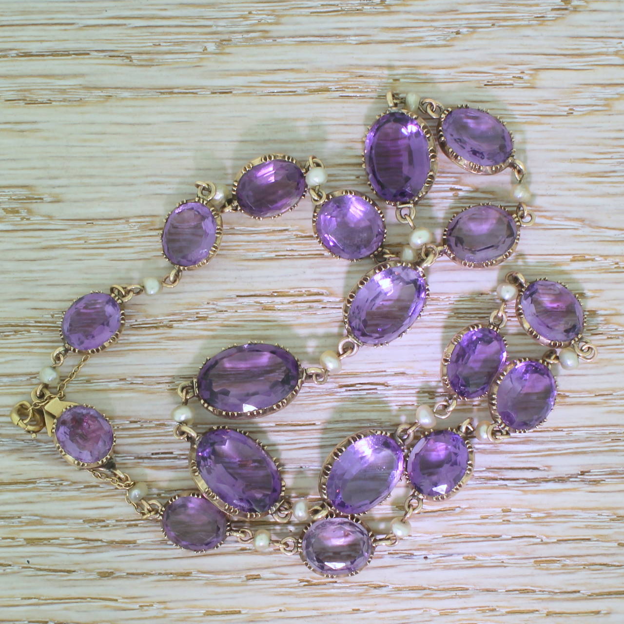 Victorian Amethyst & Pearl Riviere Necklace, circa 1880 For Sale 1