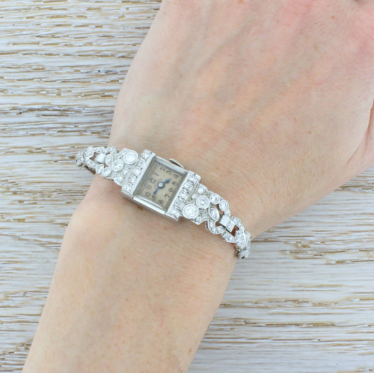 Women's Hamilton Lady's Platinum Diamond Cocktail Wristwatch