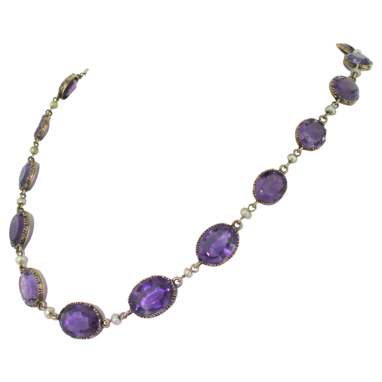 Victorian Amethyst & Pearl Riviere Necklace, circa 1880 For Sale