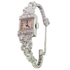 Retro Hamilton Lady's Platinum Diamond Cocktail Wristwatch