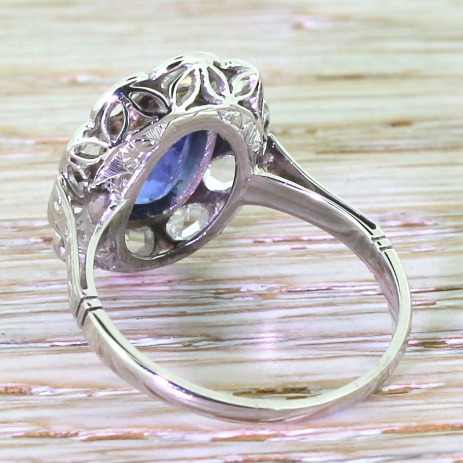 Women's Art Deco Sapphire & Rose Cut Diamond Gold Cluster Ring For Sale
