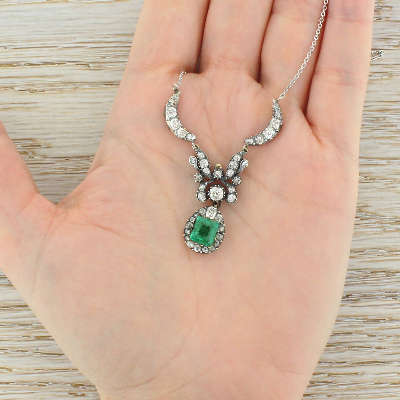 Victorian Emerald & Old Cut Diamond Necklace, circa 1900 1