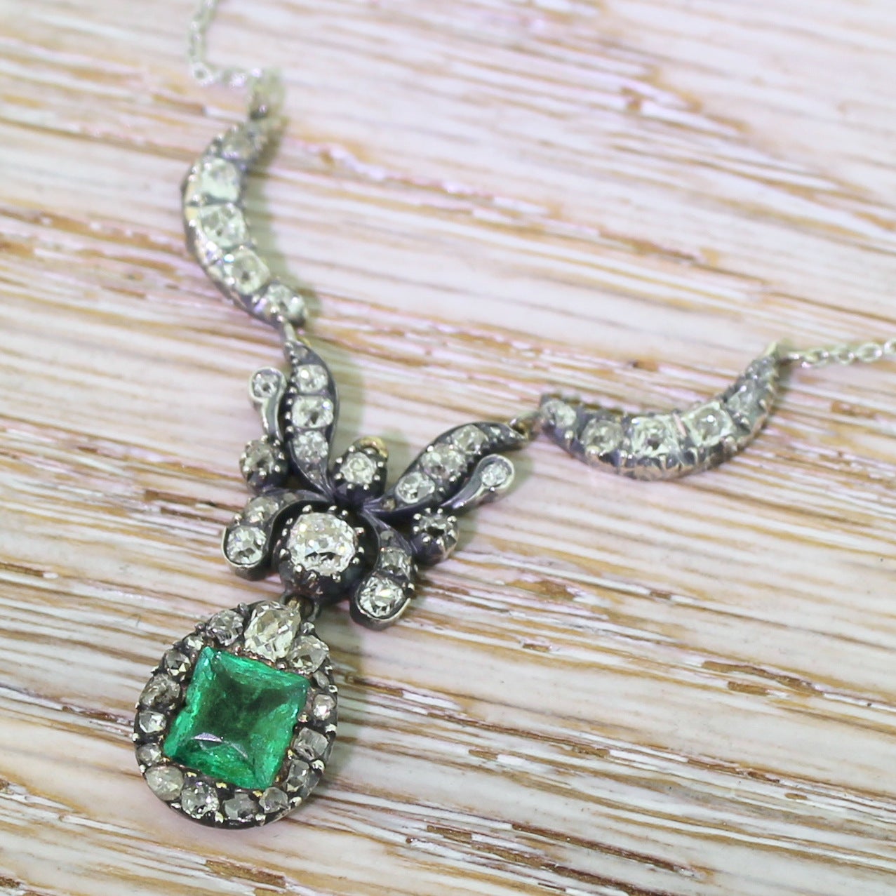 Victorian Emerald & Old Cut Diamond Necklace, circa 1900 2