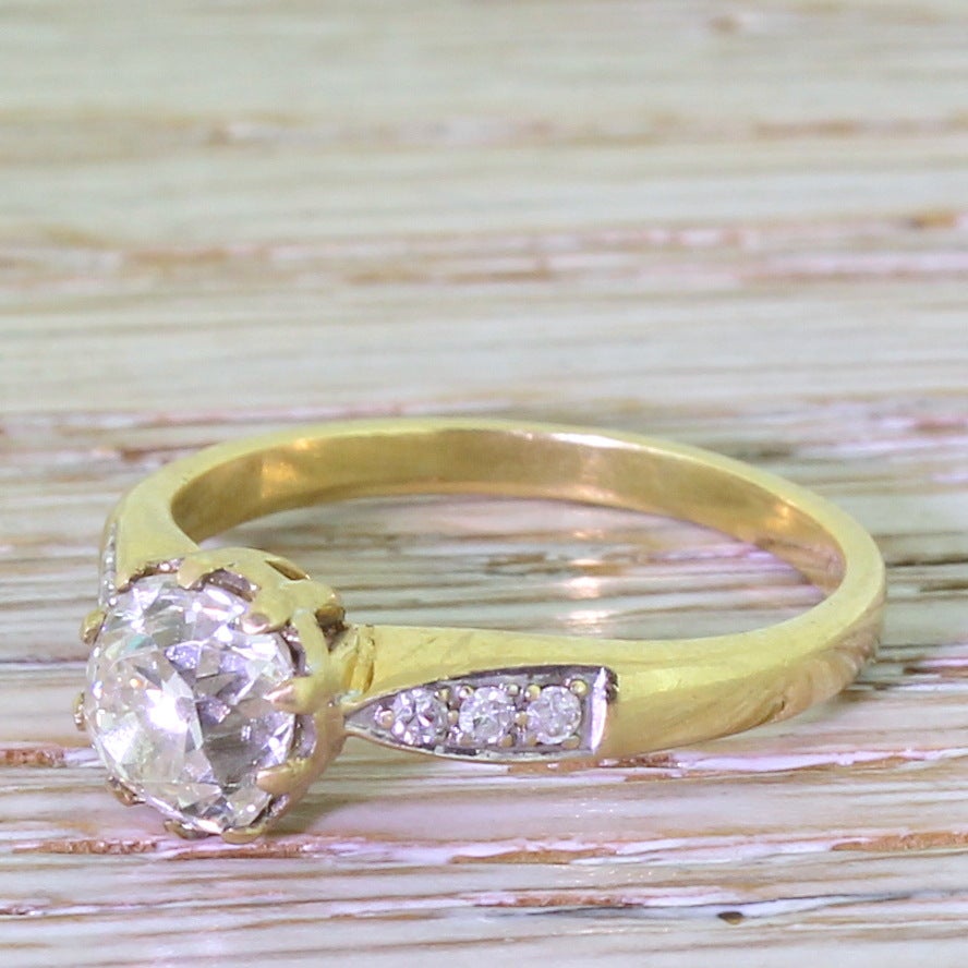 Mid Century 1.26 Carat Old Cut Diamond Gold Engagement Ring For Sale 2