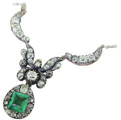Antique Victorian Emerald & Old Cut Diamond Necklace, circa 1900