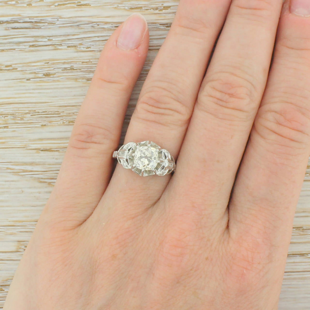 Art Deco 1.43 Carat Old Cut Diamond Engagement Ring 1