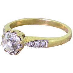 Vintage Mid Century 1.26 Carat Old Cut Diamond Gold Engagement Ring