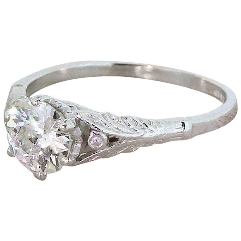 0.74 Carat Old Cut Diamond Platinum Engagement Ring
