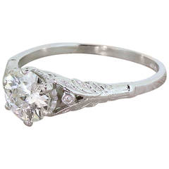 0.74 Carat Old Cut Diamond Platinum Engagement Ring