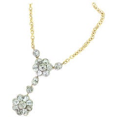 Edwardian Old Cut Diamond Double Daisy Pendant Necklace c1905