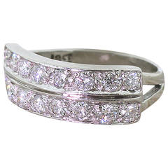 Late 20th Century 0.80 Carat Diamond Gold Two Row Ring 6
