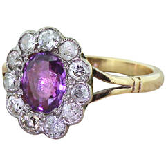 Victorian Pink Sapphire Old Cut Diamond Gold Cluster Ring