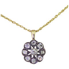 Victorian 1.20 Carat Old Cut Diamond Gold Cluster Pendant 10