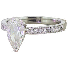 1.14 Carat Pear-Shaped Old Cut Diamond Platinum Engagement Ring