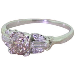 Vintage Brownish Pink Old Cut Diamond Platinum Engagement Ring