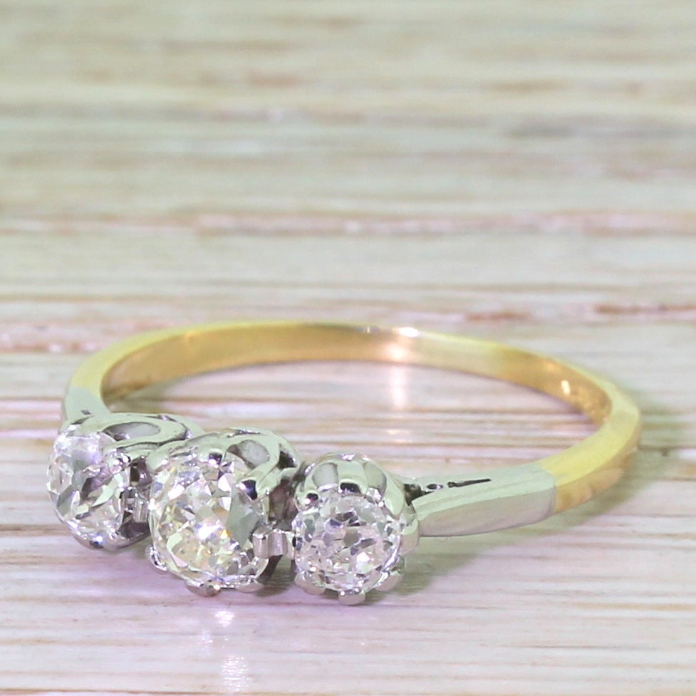 Victorian 1.30 Carat Old Cut Diamond Gold Platinum Trilogy Ring 2