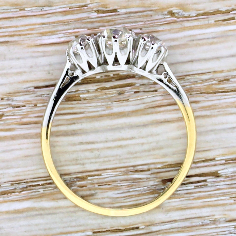 Women's Victorian 1.30 Carat Old Cut Diamond Gold Platinum Trilogy Ring