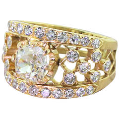 Mid Century 2.53 Carat Old Cut Diamond Gold “Bubbles” Ring