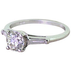 Art Deco 1.22 Carat Old Cut Diamond Platinum Engagement Ring