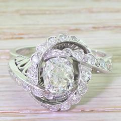 Art Deco 1.21 Carat Old Cut Diamond “Swirl” Platinum Engagement Ring