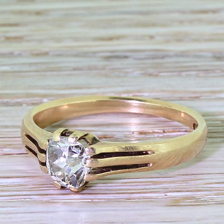 Victorian 0.50 Carat Old Cut Diamond Gold Solitaire Ring For Sale 2