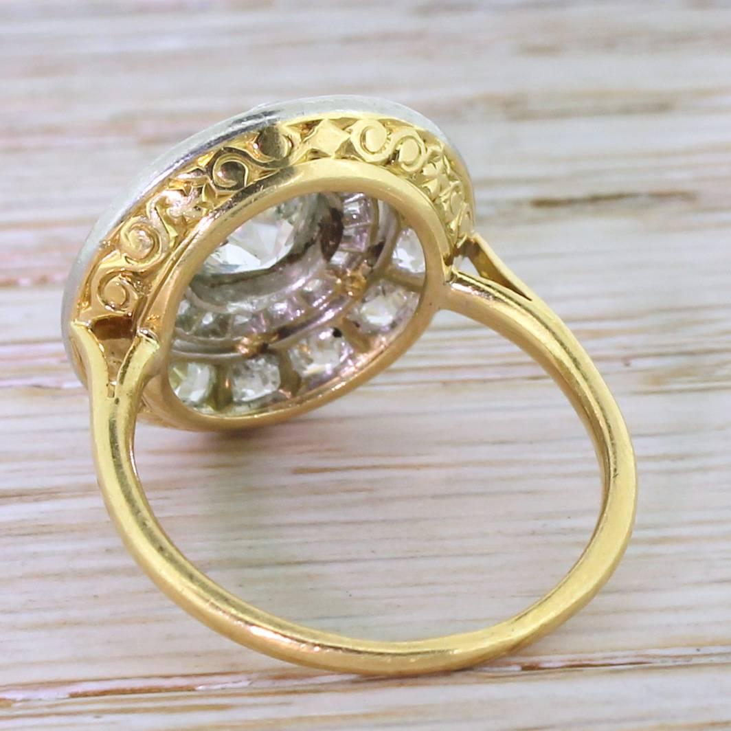 Women's Edwardian 2.76 Carat Old Cut Diamond Target Cluster Ring