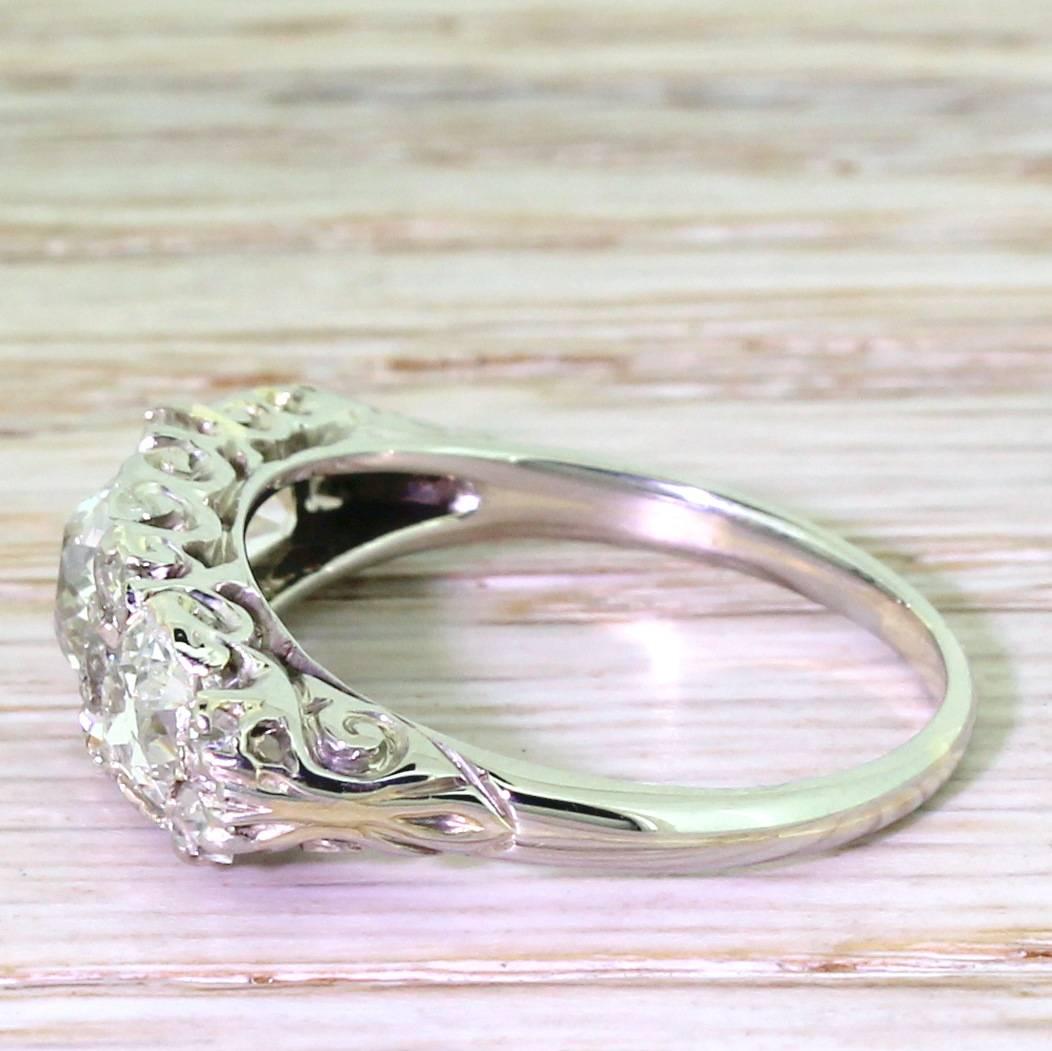 Victorian Early 20th Century 3.00 Carat Old Cut Diamond gold Trilogy Ring