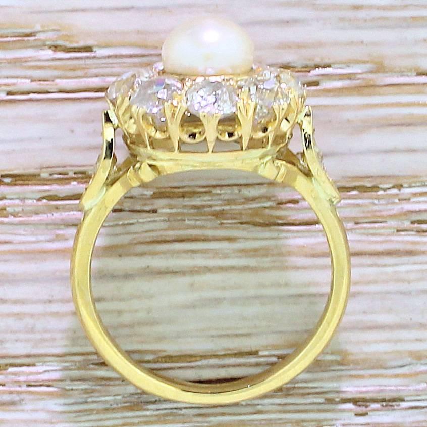 Women's Victorian Natural Pearl Old Cut Diamond Cluster ring For Sale
