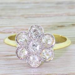 Edwardian 2.10 Carat Old Cut Diamond platinum Daisy Cluster Ring