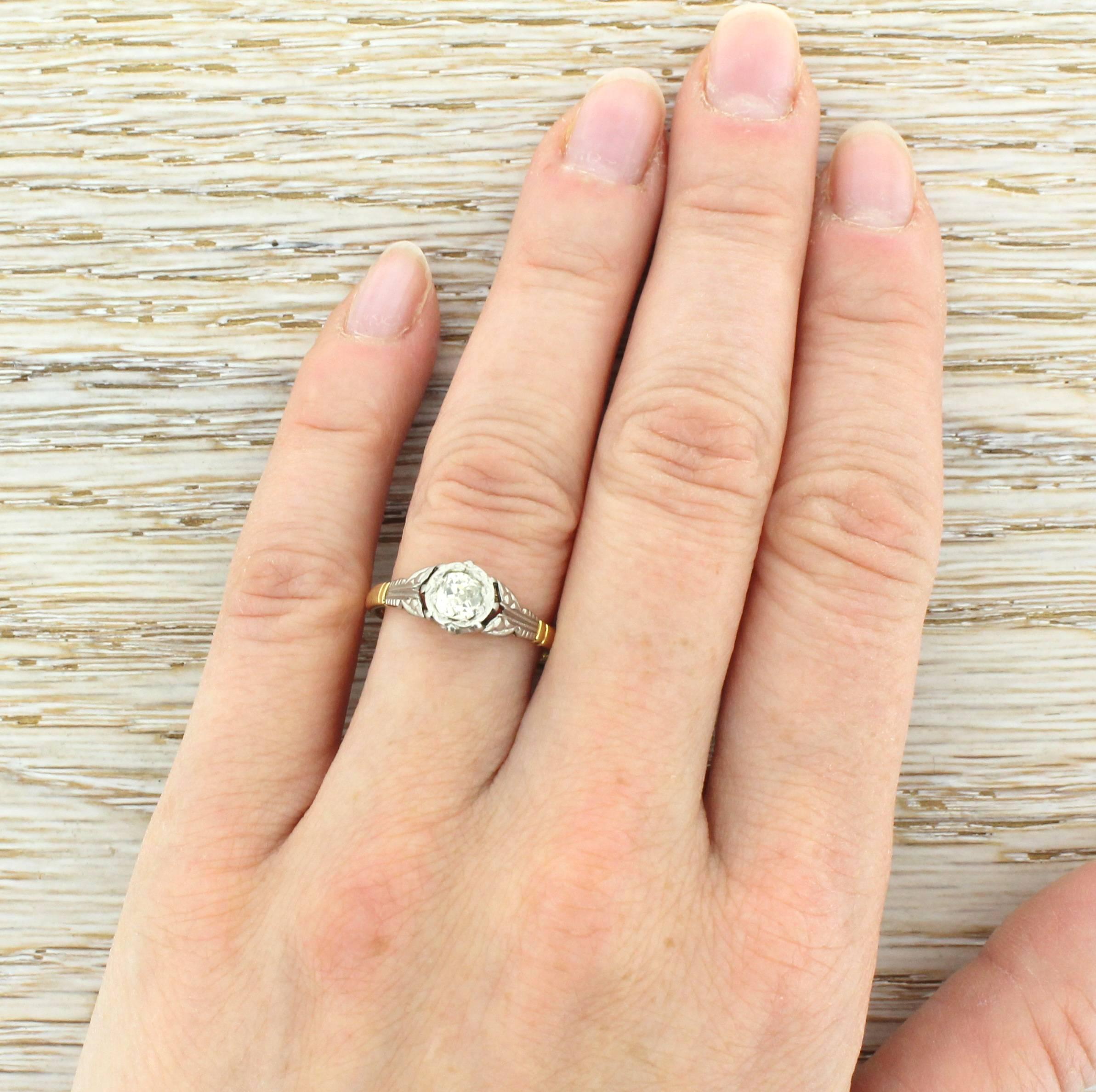 Art Deco 0.45 Carat Old Cut Diamond Engagement Ring For Sale 1