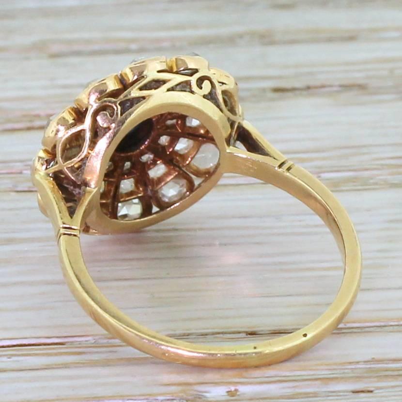 Women's Edwardian Cabochon Sapphire & Rose Cut Diamond Cluster Ring